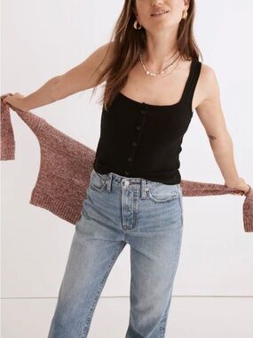 Madewell Black Ribbed Tank Top Size Mediun